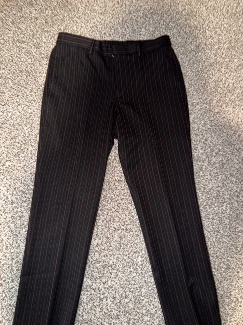 Express Slim Black Dress Pants with Red Pinstripes